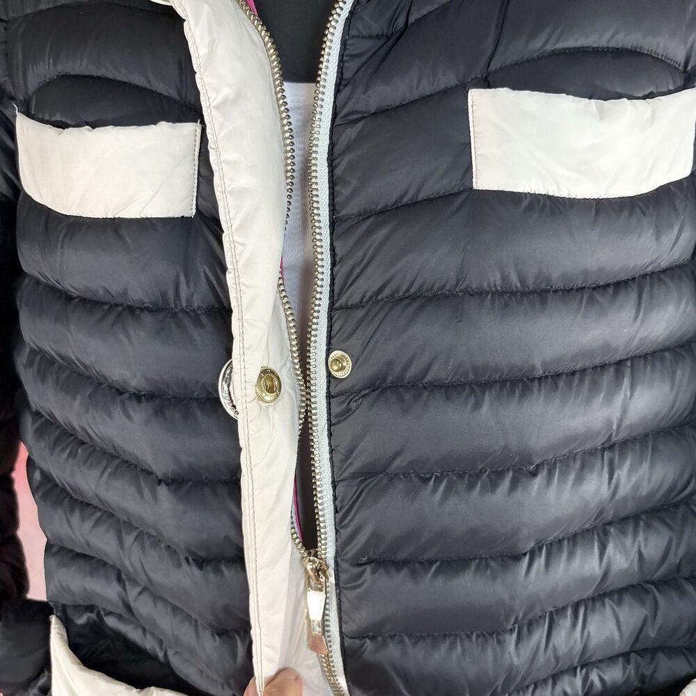Kate Spade New York Quilted Puffer Jacket Ivory Black Trim Pearl Buttons XSMALL - Picture 9 of 14